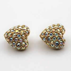 Swarovski Heart Shape AB Crystal Clip On Earrings 5/8”